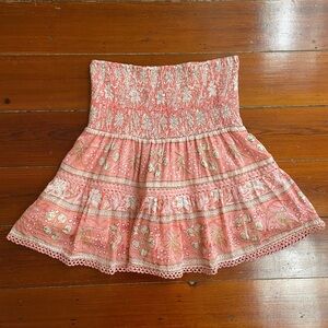 ALICIA BELL Mandy Pink Blockprint Smocked Silk & Cotton Mini Skirt Sz M 🧡🎀